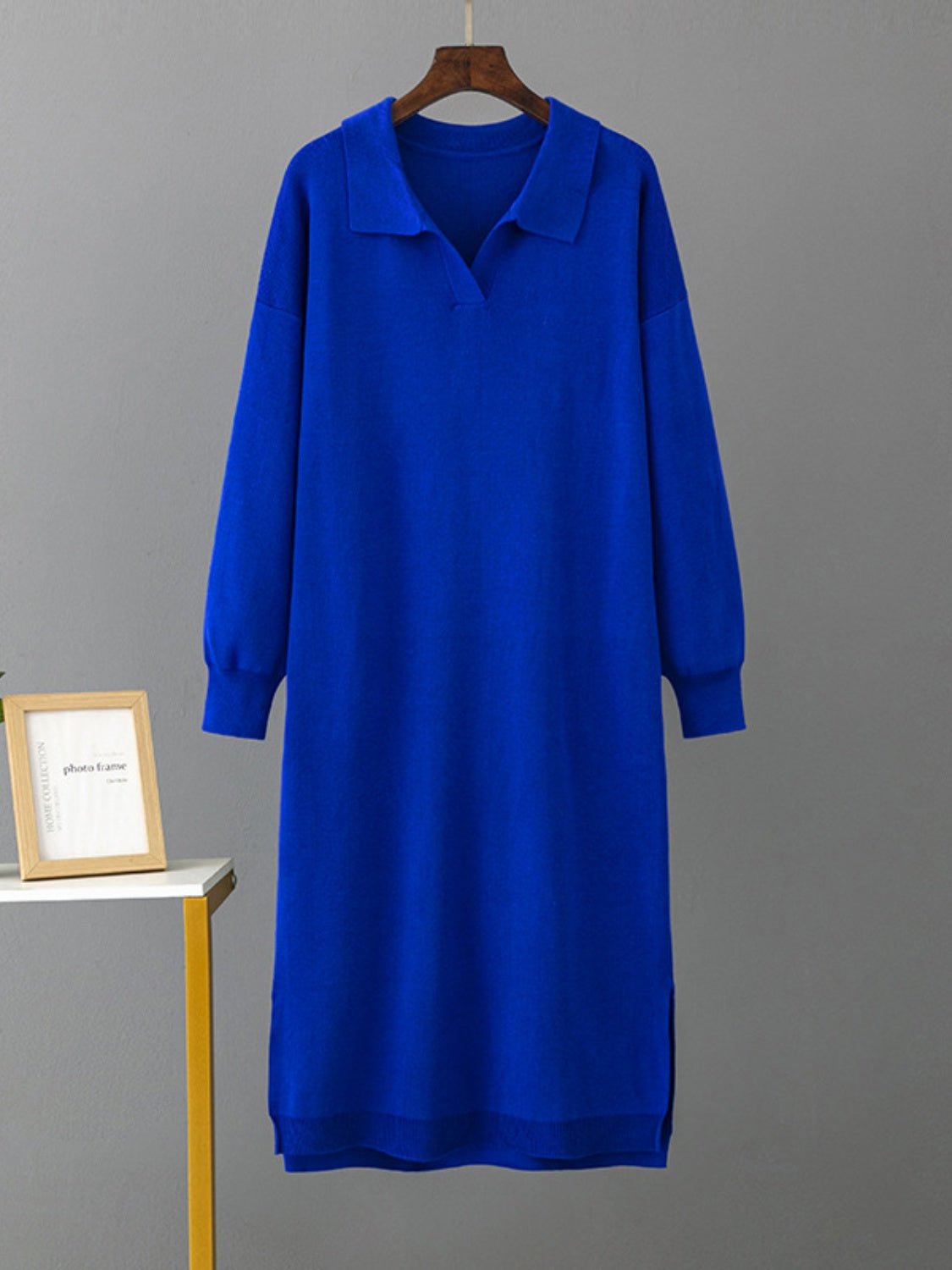 Johnny Collar Long Sleeve Slit Sweater Dress - Guy Christopher