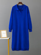 Johnny Collar Long Sleeve Slit Sweater Dress - Guy Christopher