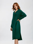 Johnny Collar Long Sleeve Slit Sweater Dress - Guy Christopher