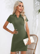 Johnny Collar Short Sleeve Bodycon Dress - Guy Christopher