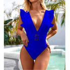JSN7106 White Ruffle swimsuit female Belt Deep v neck woman custom bathing suit beach one piece swimwear women bathing suit - Guy Christopher