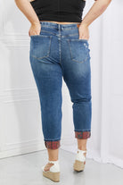 Judy Blue Gina Full Size Mid Rise Paisley Patch Cuff Boyfriend Jeans - Guy Christopher