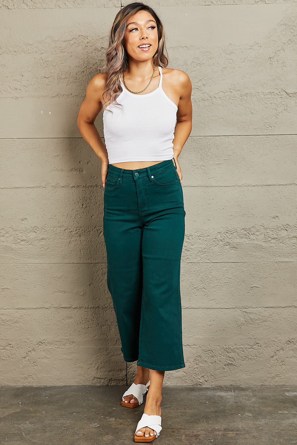 Judy Blue Hailey Full Size Tummy Control High Waisted Cropped Wide Leg Jeans - Guy Christopher