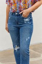 Judy Blue Theresa Full Size High Waisted Ankle Distressed Straight Jeans - Guy Christopher