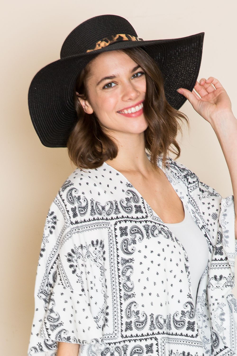 Justin Taylor Printed Belt Sunhat in Black - Guy Christopher