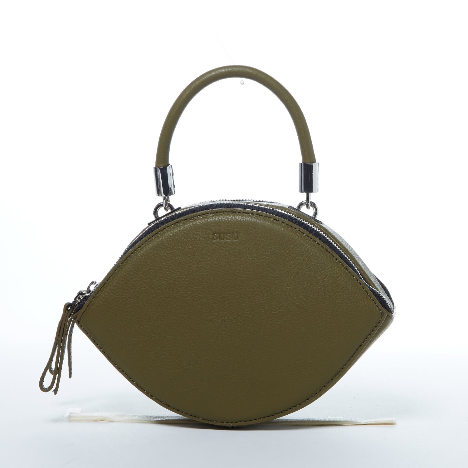 Kiss Circle Shape Leather Crossbody Bag Olive Green - Guy Christopher