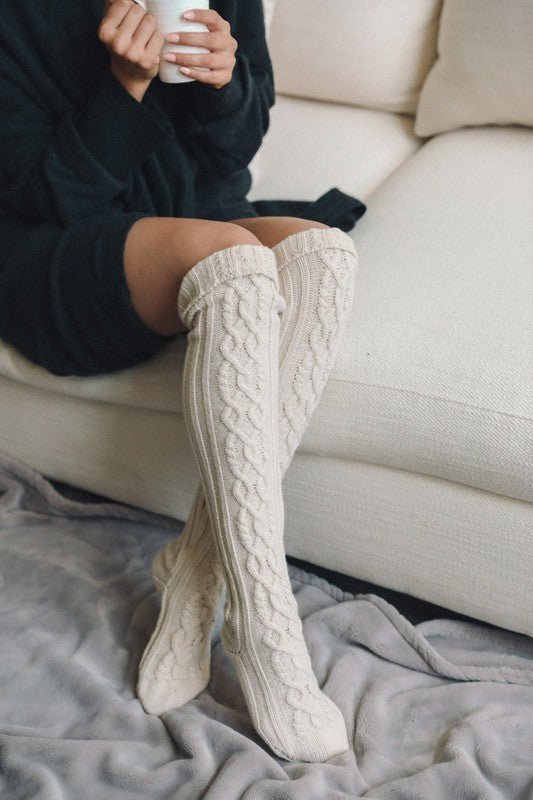 Knee High Cable Knit Socks - Guy Christopher