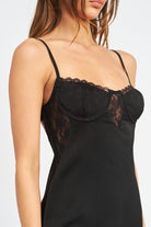 LACE CONTRASTED MINI SLIP DRESS - Guy Christopher
