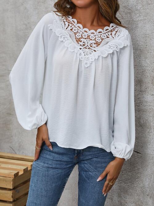 Lace Detail Balloon Sleeve Blouse - Guy Christopher