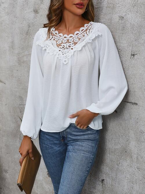 Lace Detail Balloon Sleeve Blouse - Guy Christopher