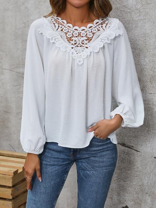 Lace Detail Balloon Sleeve Blouse - Guy Christopher