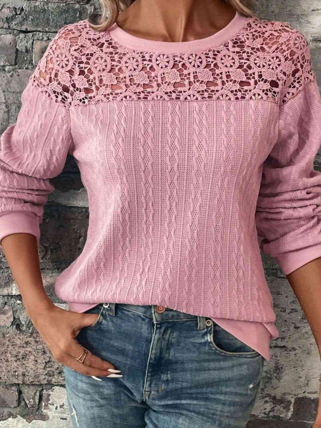 Lace Detail Round Neck Top - Guy Christopher