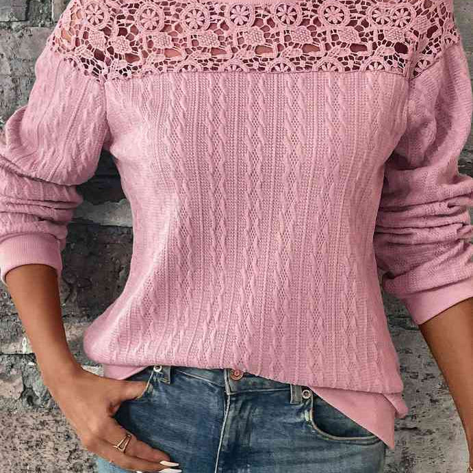 Lace Detail Round Neck Top - Guy Christopher