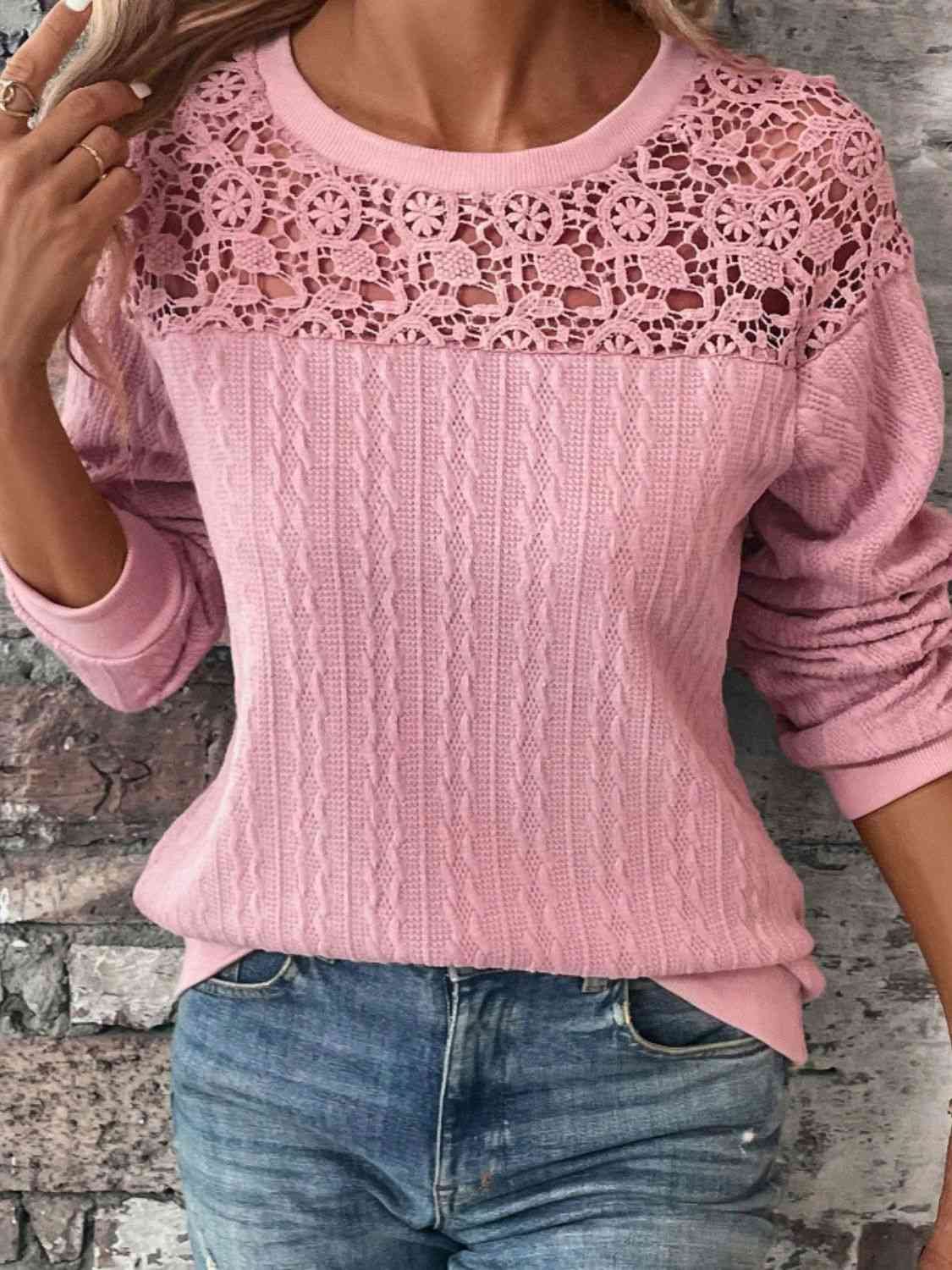 Lace Detail Round Neck Top - Guy Christopher