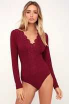 Lace Trim Ribbed Long Sleeve Bodysuit - Embrace Your Sensuality and Dazzle with Luxurious Appeal - Indulge in the Most Sensuous Experience. - Guy Christopher