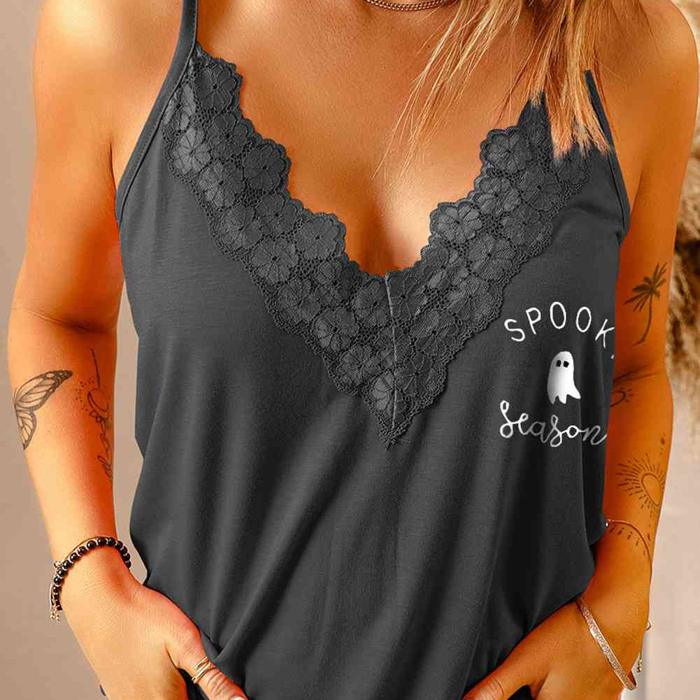 Lace Trim SPOOKY SEASON Graphic Cami - Guy Christopher