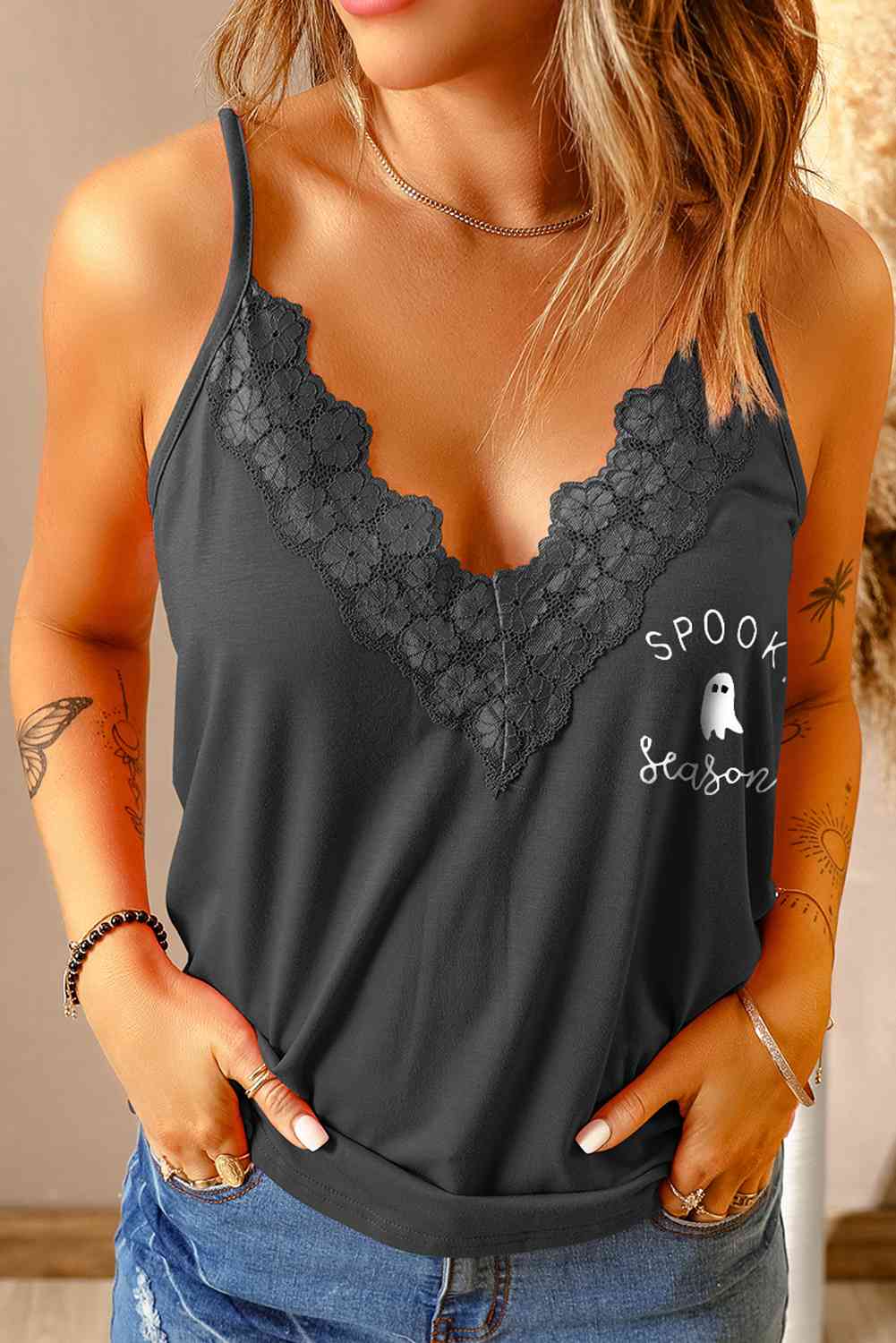 Lace Trim SPOOKY SEASON Graphic Cami - Guy Christopher