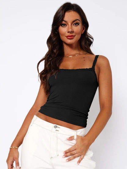 Lace Trim Straight Neck Cami - Guy Christopher