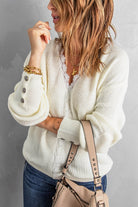 Lace Trim V-Neck Button Cuff Rib-Knit Sweater - Guy Christopher