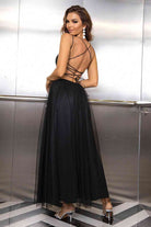 Lace-Up Backless Mesh Dress - Guy Christopher