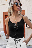 Lace-Up Knit Cami - Embrace your inner goddess and captivate with ethereal beauty - Elevate your wardrobe with a touch of romance. - Guy Christopher