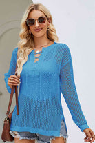 Lace-Up Slit Knit Top - Guy Christopher