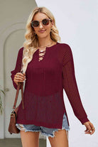 Lace-Up Slit Knit Top - Guy Christopher