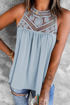 Lace Yoke Grecian Neck Sleeveless Top - Guy Christopher