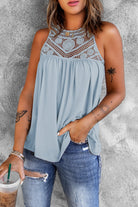 Lace Yoke Grecian Neck Sleeveless Top - Guy Christopher