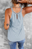 Lace Yoke Grecian Neck Sleeveless Top - Guy Christopher