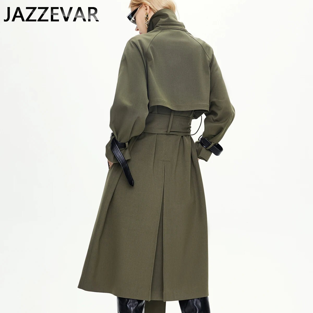 ladies winter trench coats dark green long for belt design bat sleeve loose plus size women's clothing wholesale - Guy Christopher