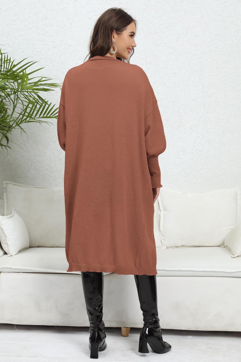 Lantern Sleeve Open Front Pocketed Cardigan - Guy Christopher