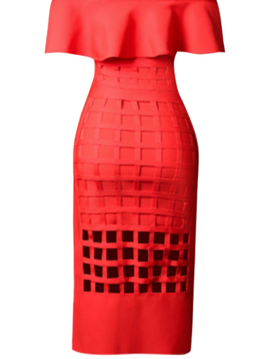 Layered Off-Shoulder Cutout Slit Midi Dress - Guy Christopher