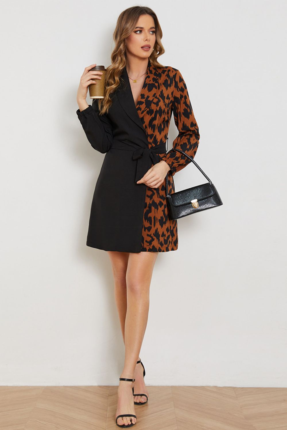 "Leopard Color Block Belted Shawl Collar Dress - Reignite Your Passion and Unleash Your Inner Queen with This Hypnotic Masterpiece" - Guy Christopher