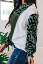 Leopard Color Block Exposed Seam Blouse - Guy Christopher
