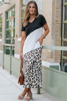 Leopard Color Block V-Neck Slit Dress - Guy Christopher