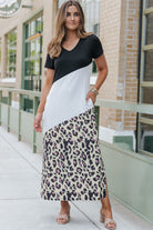 Leopard Color Block V-Neck Slit Dress - Guy Christopher