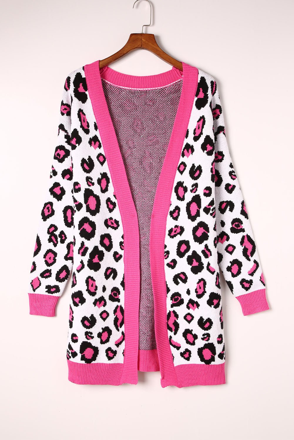 Leopard Contrast Trim Open Front Longline Cardigan - Guy Christopher