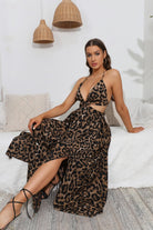 Leopard Deep V Tie Back Split Dress - Guy Christopher