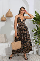 Leopard Deep V Tie Back Split Dress - Guy Christopher