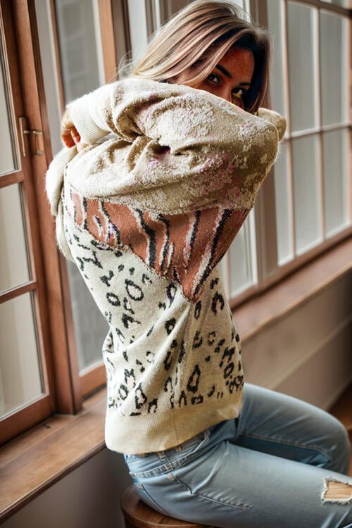 Leopard Drawstring Hooded Sweater - Guy Christopher