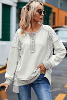 Leopard Exposed Seam Buttoned Round Neck Blouse - Guy Christopher
