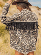 Leopard Fringe Detail Collared Neck Denim Jacket - Guy Christopher