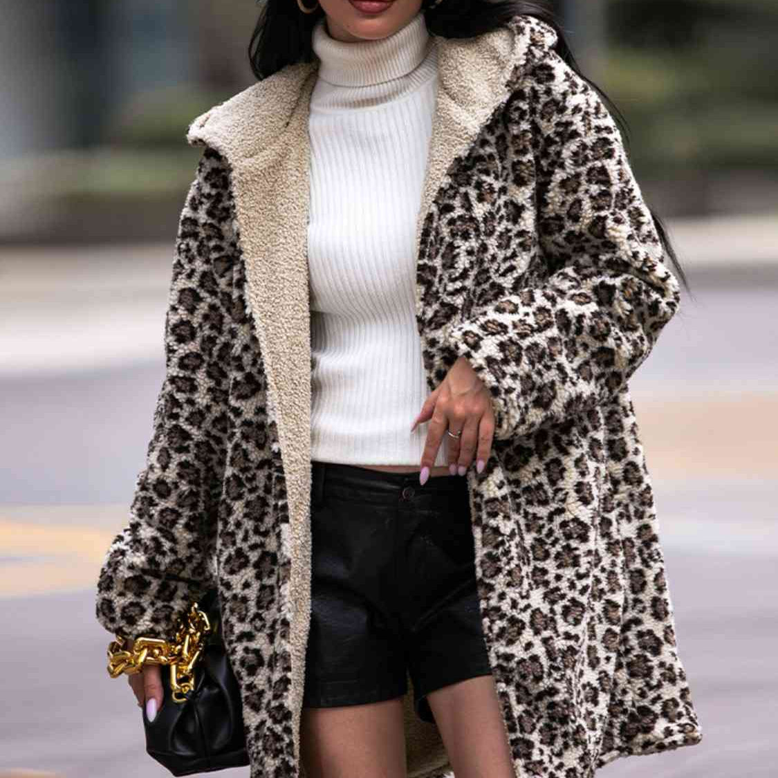 Leopard Hooded Coat with Pockets - Guy Christopher