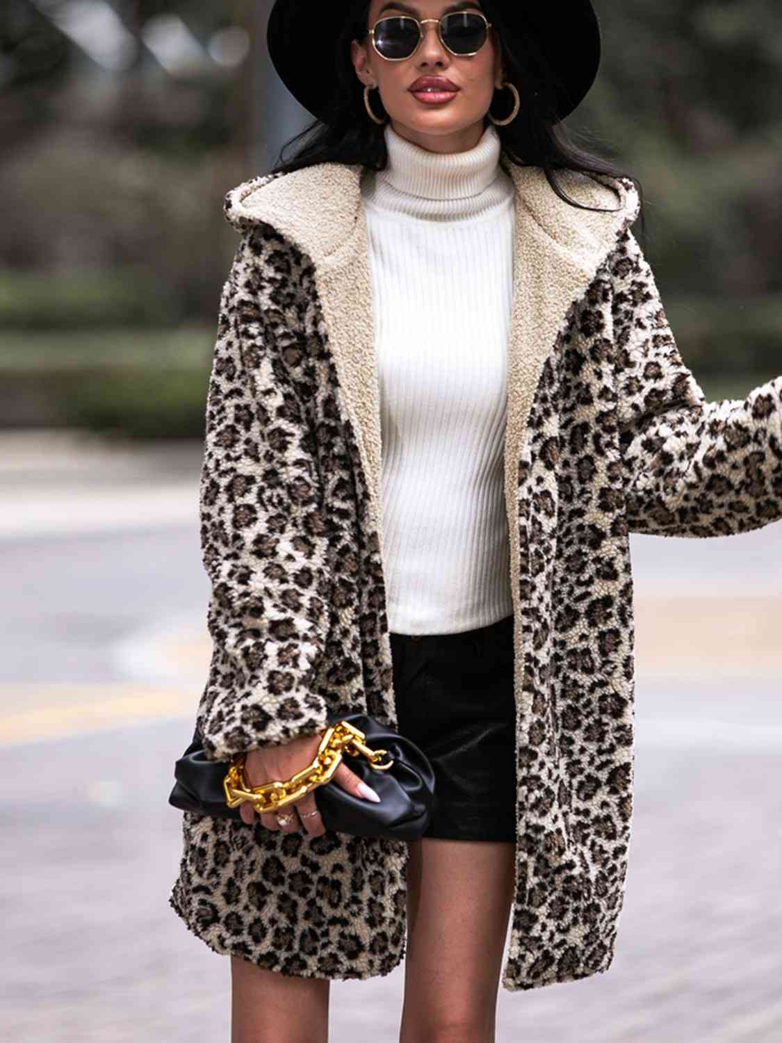 Leopard Hooded Coat with Pockets - Guy Christopher