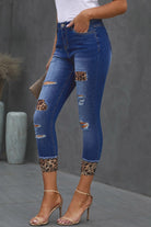 Leopard Patch Distressed Cropped Jeans - Guy Christopher