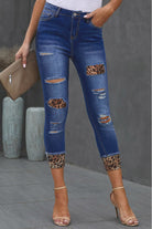 Leopard Patch Distressed Cropped Jeans - Guy Christopher