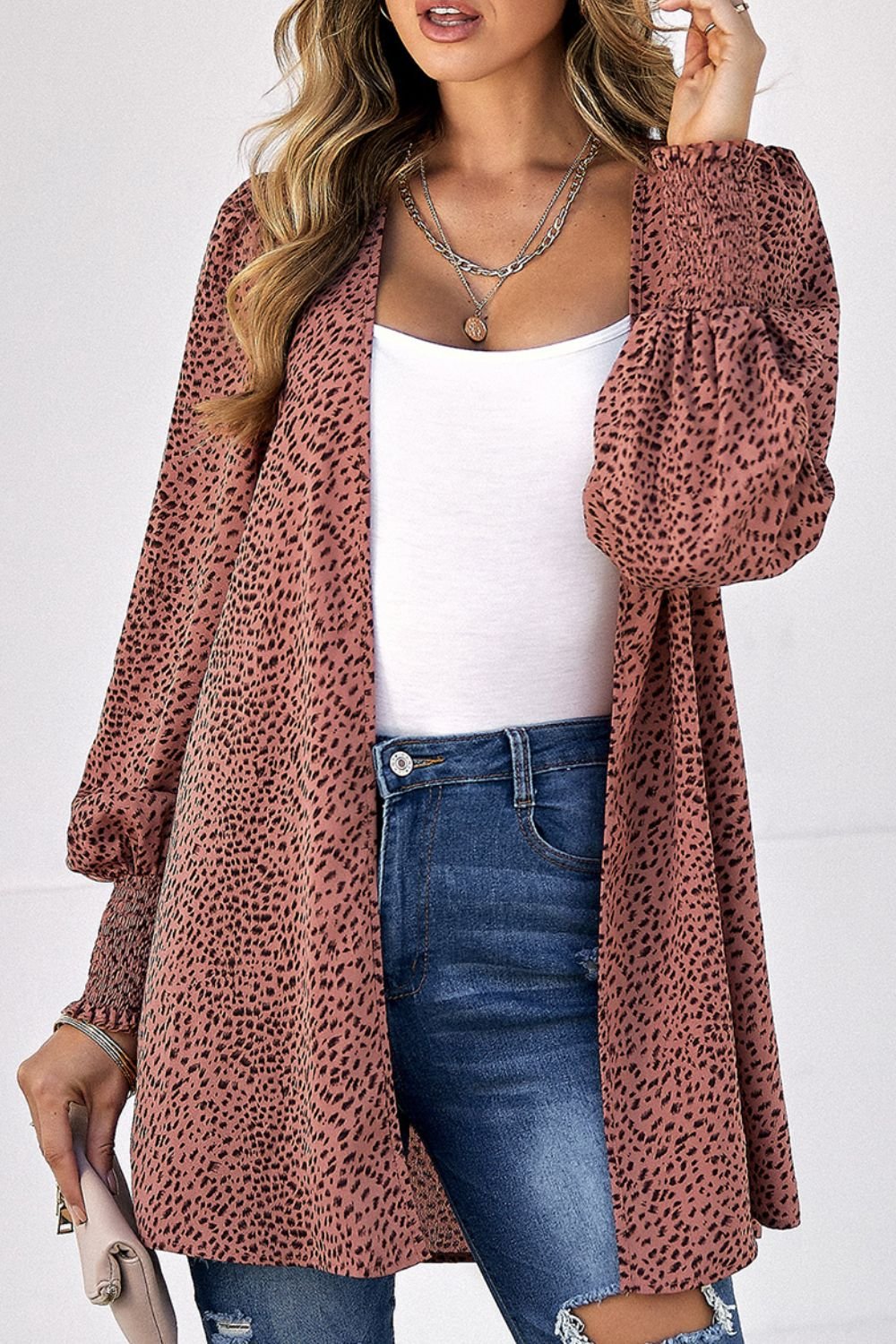 Leopard Print Balloon Sleeve Cardigan - Guy Christopher