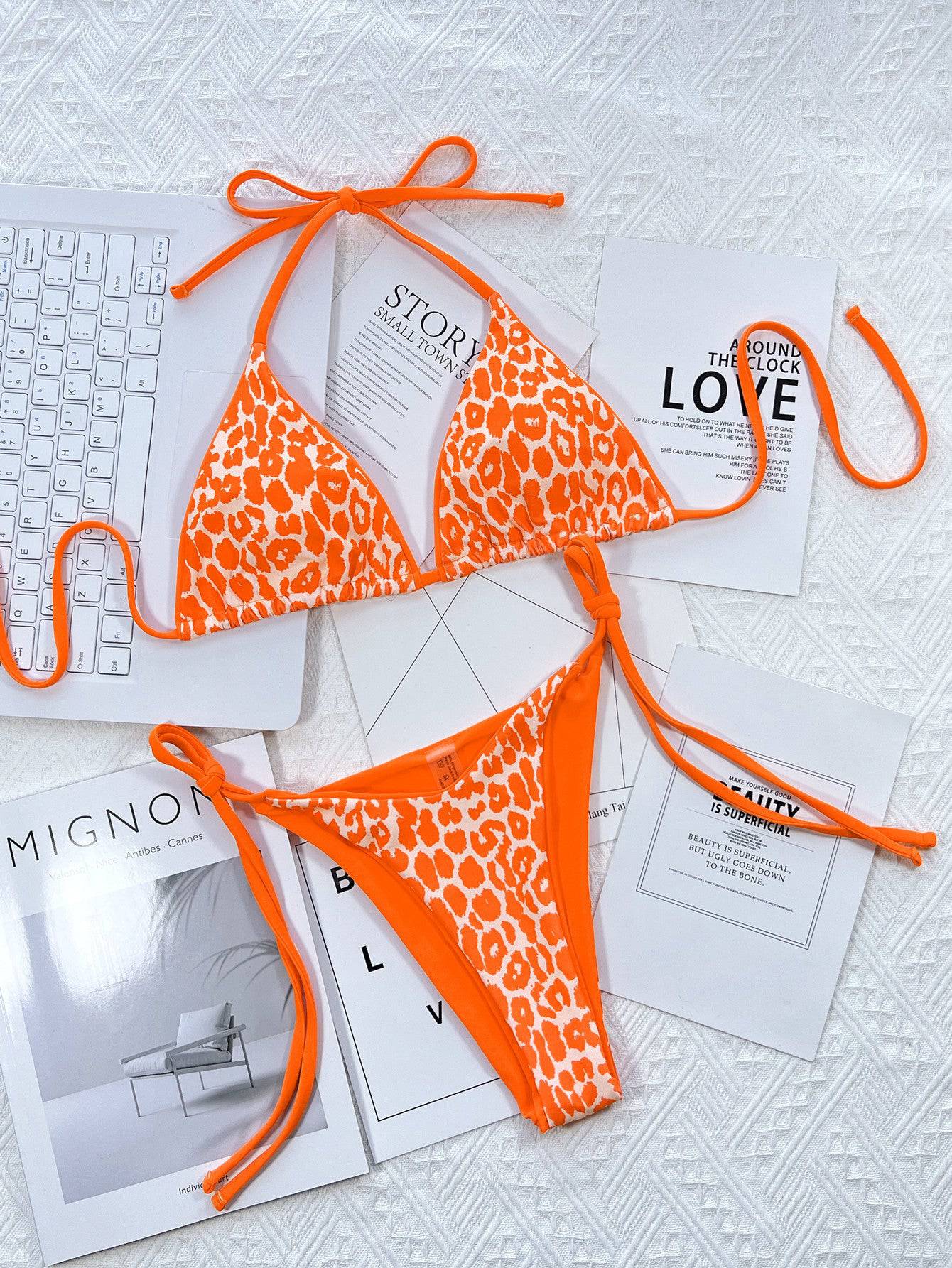 Leopard Print Halter Neck Tie Side Bikini Set - Guy Christopher