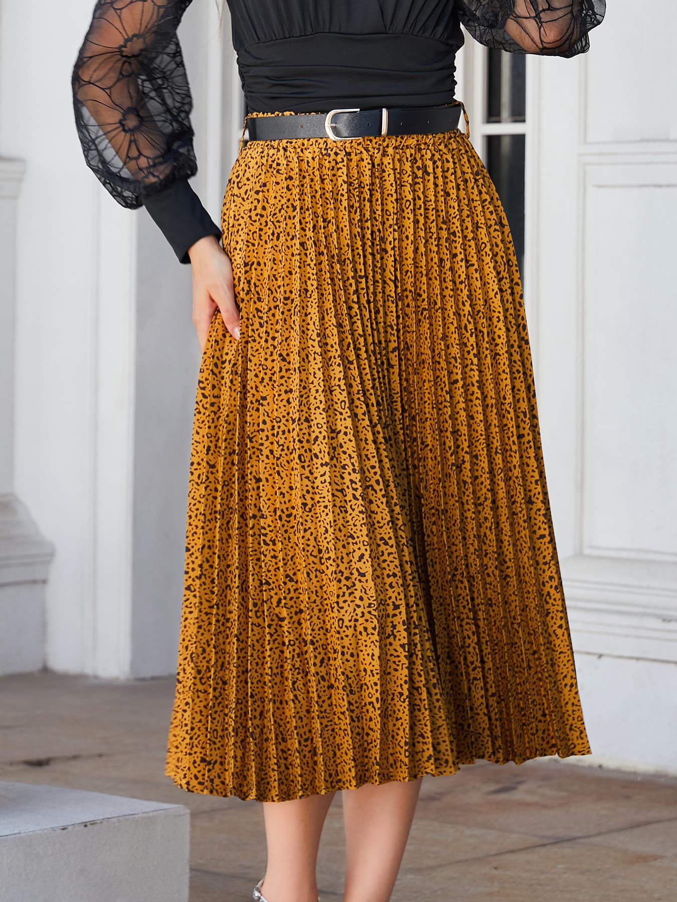 Leopard Print Pleated Midi Skirt - Guy Christopher